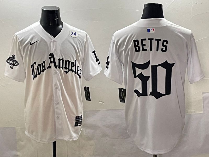 Men 2025 Los Angeles Dodgers #50 Betts White Five generations Joint Name Nike MLB Jersey style 5188->los angeles dodgers->MLB Jersey